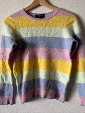 Charter Club Pastel Yellow Pink Blue Striped Crewneck Sweater